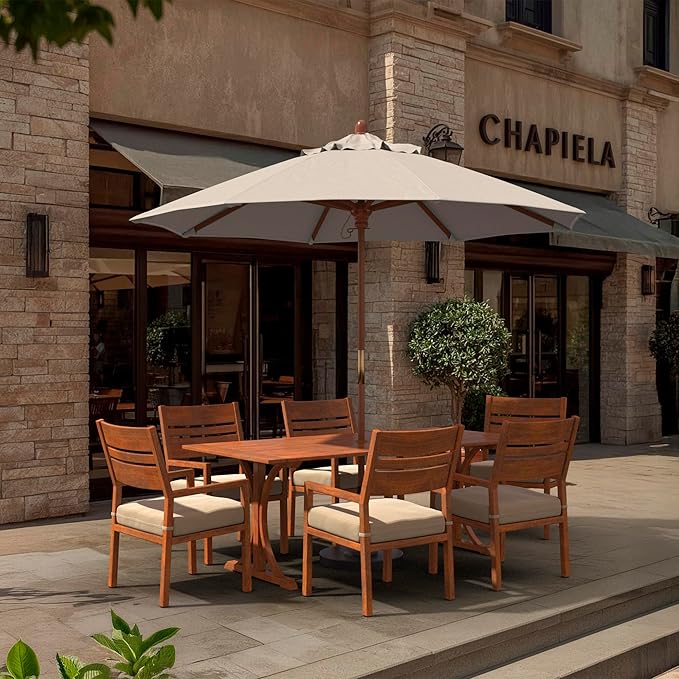 California Umbrella 9' Premium Commercial Hardwood Patio Umbrella, Manual Lift With Pacifica Natural Fabric