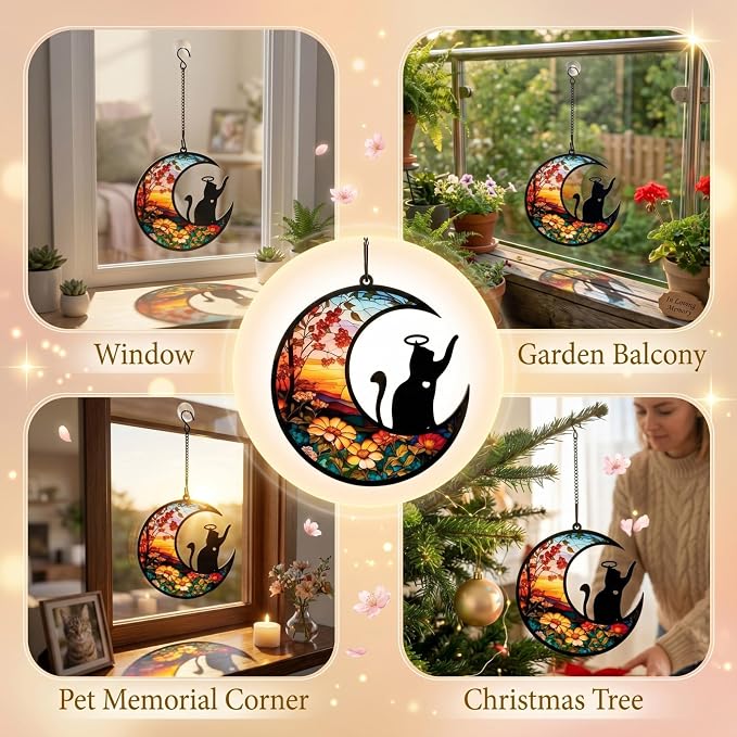 BamLue Cat Memorial Suncatcher for Windows Memorial Ornament, Pet Sympathy Gift to Memorialize the Loss, Cat Sun Catchers with Personalized Decorations in Loving Memory for Loss Cat