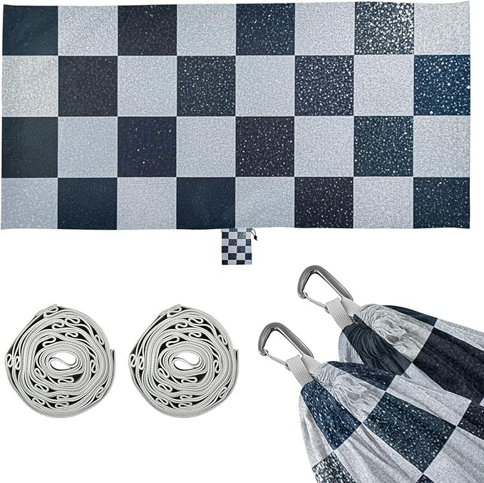 Fake Glitter Checkerboard Squares White Navy Blue 330lb Capacity Outdoor Hammock with Hanging Ropree Hammock for Patio Backyard Lounge Base Bases para hamacas para adultos