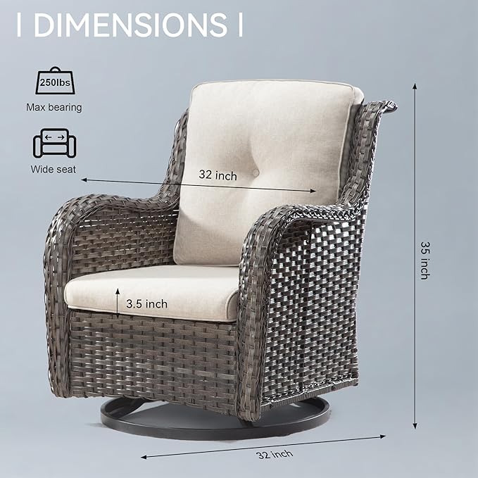 Outdoor Swivel Rocker Wicker Chair, High Back Patio Chairs Wicker Furniture, 1PC Rattan Swivel Rocking Chair with OIefin Cushions(Mixed Grey/Beige)