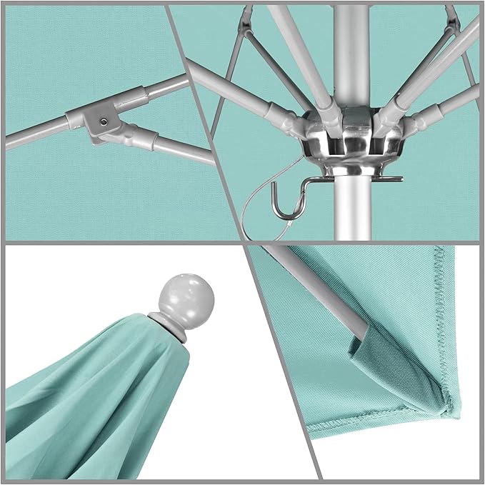 California Umbrella 9' Rd. Venture Series Contract Grade Patio Umbrella, Push Open Pin Stop, Silver Finish, Sunbrella Aruba