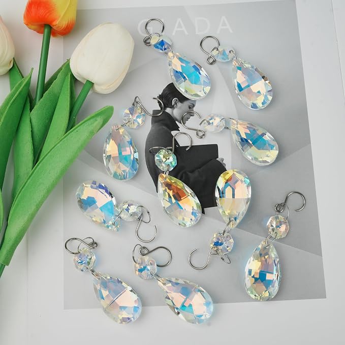 10pcs Crystal Sun Catcher 38mm Clear Teardrops Chandelier Parts Decor | Crystal Sun Catcher, 38mm Hanging Crystal, Chandelier Parts, Prism Pendants with Hook, Crystal Christmas Ornaments Home Decor