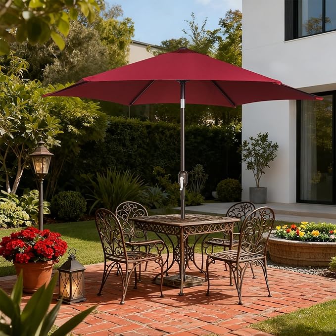 Blissun 7.5 ft Patio Umbrella, Yard Umbrella, Outdoor Market Umbrella with Push Button Tilt Crank, Burgundy