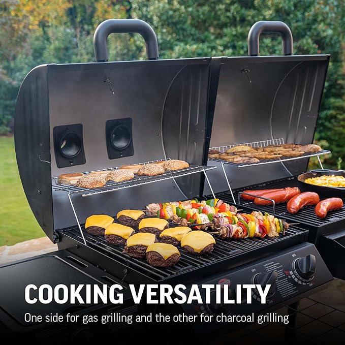 Char-Griller® Dual-Function 2-Burner 24,000 BTU Propane Gas and Charcoal Combination Grill and Smoker with 870 Cooking Square Inches in Black, Model E5030