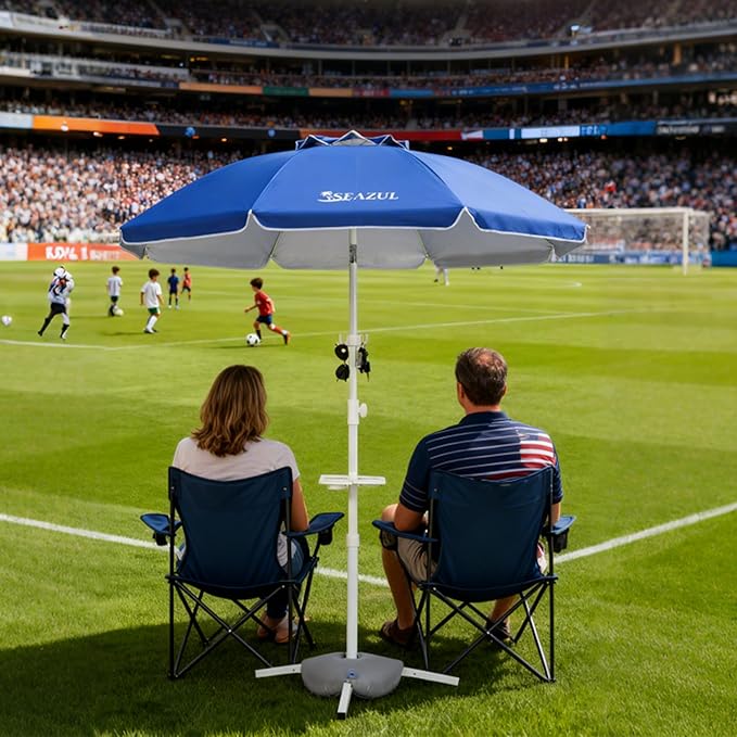 Seazul 6.5ft Sun Shade Umbrella, Portable Umbrella with Stand for Sports, Water Weight Bag, Adjustable and Lightweight, Sun Protection, Royal Blue