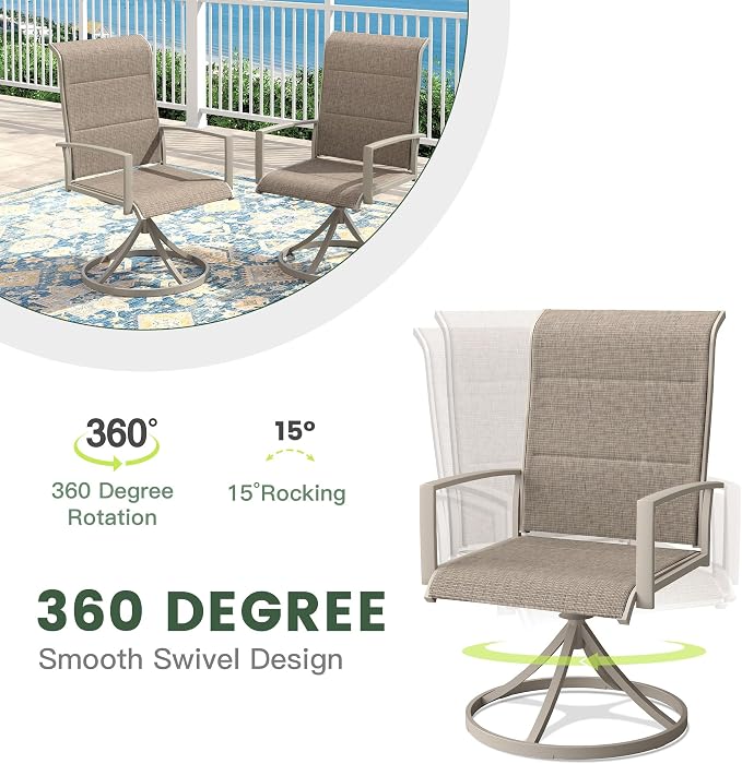 Outdoor Dining Set for 6, 50" Outdoor Dining Table with Umbrella Hole and Padded Textilene Patio Swivel Chairs, 7 Pieces Patio Table and Chairs Set for Garden Backyard, Sandshell