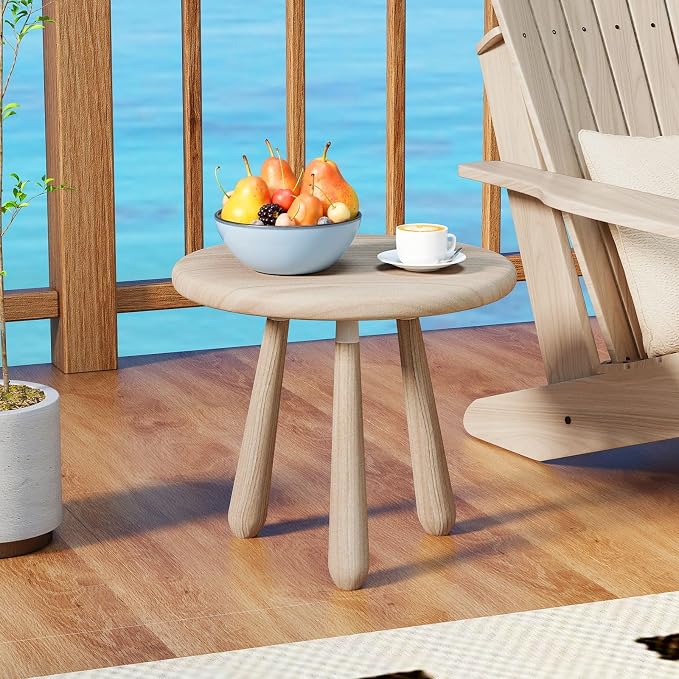 Tangkula Outdoor Mahogany Wood Side Table, 18” Round End Table with Thickened Board & Solid Wood Support Legs, Small Accent Patio Table for Living Room, Porch, Balcony, Natural (2)
