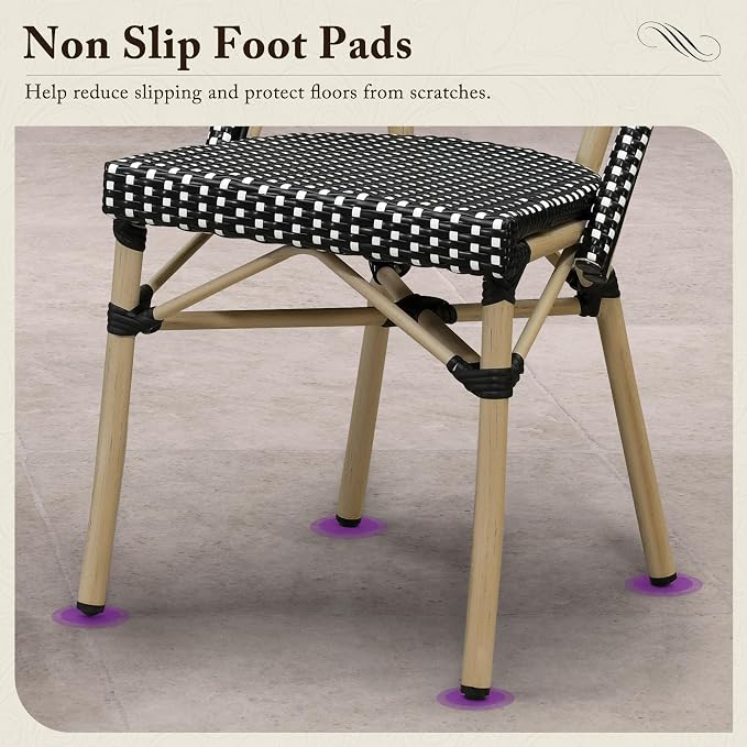 PURPLE LEAF 5-Piece French Bistro Dining Set Square Outdoor Patio Table and 4 Armless Chairs Tempered Glass Top PE Rattan Champagne Print Finish Aluminum Frame Black