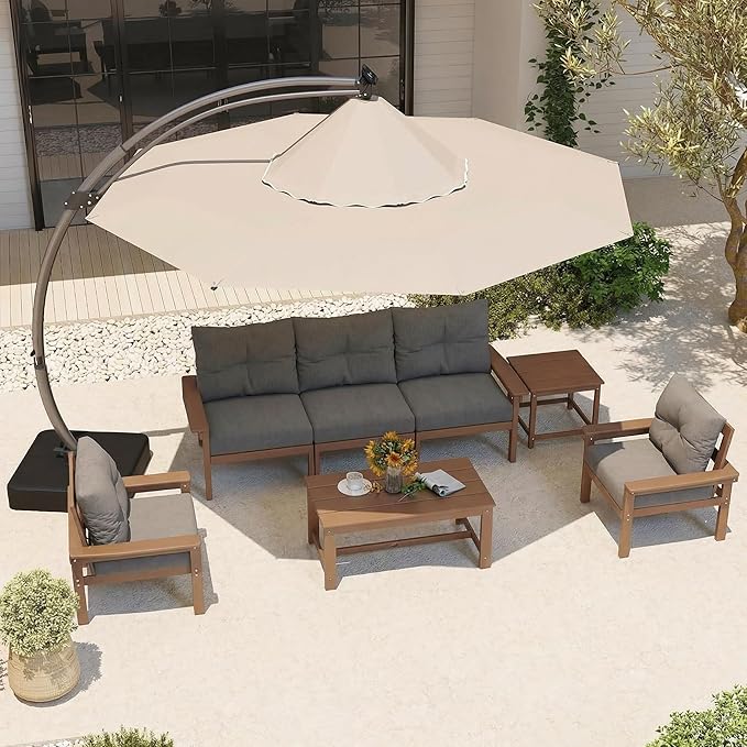 37.6 Inch HDPE Patio Coffee Table, Weather-Resistant Outdoor Coffee Table Easy Assembly for Lawn, Garden, Balcony, Deck, Backysrd (Teak)