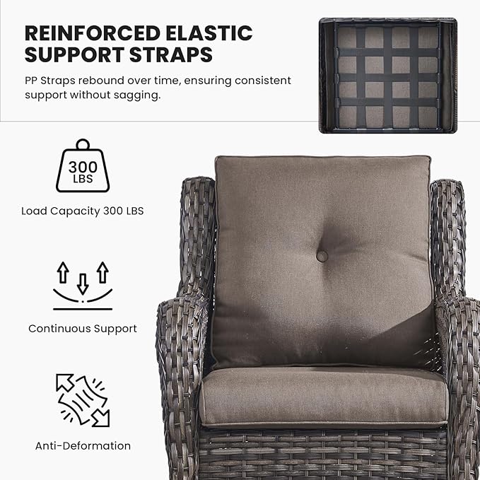 Belord Patio Chairs Outdoor Furniture Set, 3 Peices Porch Wicker Furniture with Side Table, Deep Seating Patio Bistro Chair Sets (Grey Cushion)