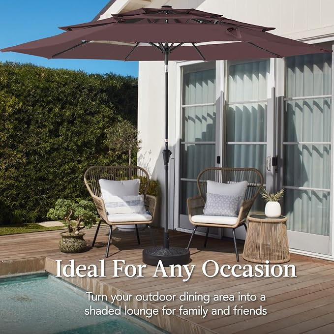Best Choice Products 10ft 3-Tier Market Patio Umbrella, Outdoor Sun Shade with Tilt, Crank Lift, 8 Ribs for Backyard, Deck, Poolside