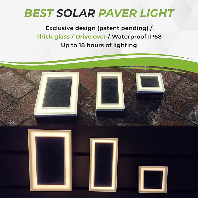 LUMENGY Solar Paver Light 4×8 inch (3.93x7.87), Stainless Steel with Tempered Glass, 2700K Warm White Glare-Free Lighting for Driveways, Walkways and Patios, IP67 Waterproof, Drive-Over Rated