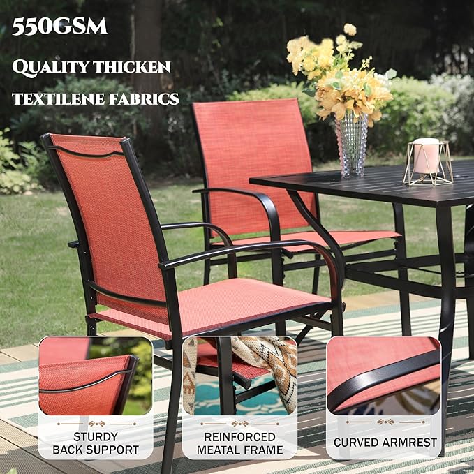 HERA'S HOUSE 9 Pieces Patio Dining Set, Outdoor Metal Table and Chairs Set for 8, 83" Rectangular Table with 1.71" Umbrella Hole, 8 x Textilane Patio Dining Chairs for Lawn Garden Backyard Deck