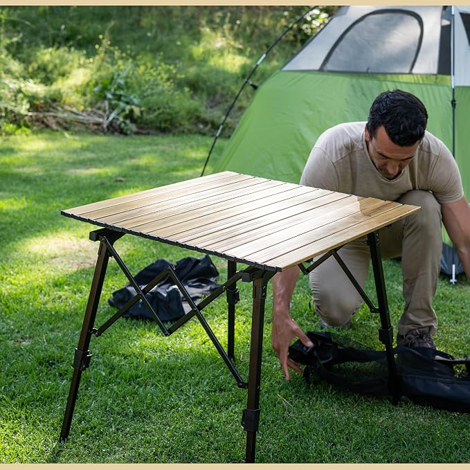 ARROWHEAD OUTDOOR 39" Aluminum Folding Camp Roll Up Table w/Adjustable Height, Undertable Mesh Storage, Carry Bag