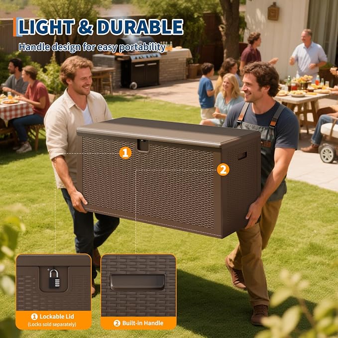TrailBlaze 150 Gallon Large Resin Outdoor Storage Deck Box – Waterproof & Weatherproof Patio Storage Bench – Lockable Lid, UV Resistant, Tool-Complimentary Setup – Ideal for Garden, Porch, Backyard –