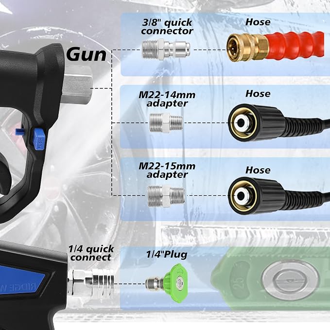 RIDGE WASHER Pressure Washer Gun Swivel, Power Washer Gun 5000 PSI with 1/4" Quick Connector, 12 GPM, 360°3/8 NPT Thread, M22-14mm and M22-15mm Fitting