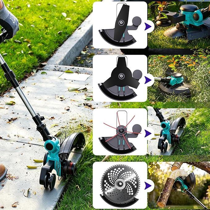 25000 RPM Electric Weed Wacker, 8000mAh Battery, 12″ Brushless Cordless 4-in-1 Brush Cutter/Weed Eater/String Trimmer/Grass Trimmer, Electric String Trimmer 2 Batteries and Charger