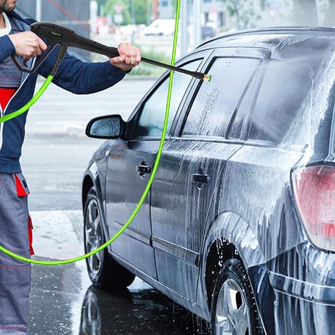PWACCS Pressure Washer Hose and Gun, 50 FT Power Washer Hose with Extension Wand Kit, 5 Nozzle Tips, M22-14 Fitting, Compatible with Ryobi, Green Works & Karcher