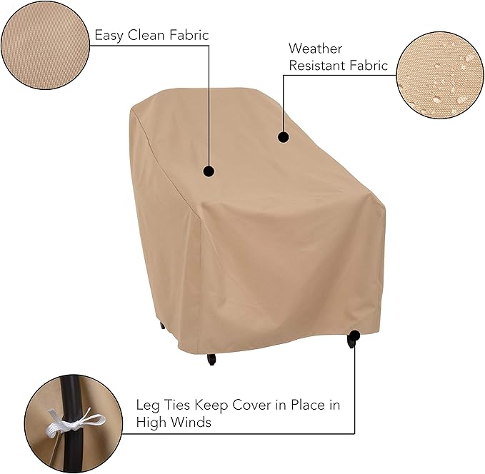 Modern Leisure Basics Patio Chair Cover - Weather-Resistant Fabric - Furniture Protection Perfect for Patio, Deck, and Porch - 27" L x 34" W x 31" H - Khaki