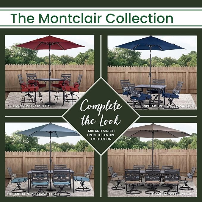 Hanover Montclair 11' Market Outdoor Umbrella, All-Weather, Crank Lever, Tan