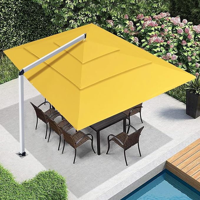 EliteShade USA Atlas 3-Tier 10x13FT Full Aluminum Cantilever Patio Umbrella for Outdoor Restaurant Garden Courtyard Deck Pool and Marketing with Light (No battery), Sunflower Yellow