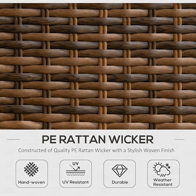 Outsunny 4 Piece PE Rattan Outdoor Patio Furniture Set, Wicker Conversation Set with 2 Swivel Glider Chairs, 2-Tier Glass Table and Loveseat for Garden, Patio, Poolside, Gray