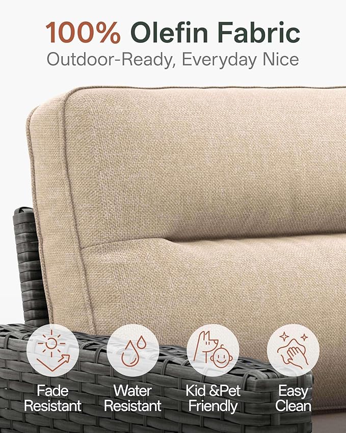 Luxury 3-Piece Patio Furniture Set with 6-Inch Thick Cushions, Outdoor Swivel Rocker Chairs and Table, Wicker Conversation Set for Porch, Deck, Balcony, Yard in Beige