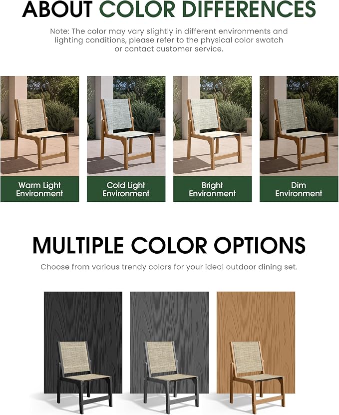 Patio Stackable Chair, HDPE Armless Outdoor Dining Chairs with Wide Seat, All-Weather Textilene Oversized Porch Chair for Garden, Poolside, Backyard, Deck | Teak