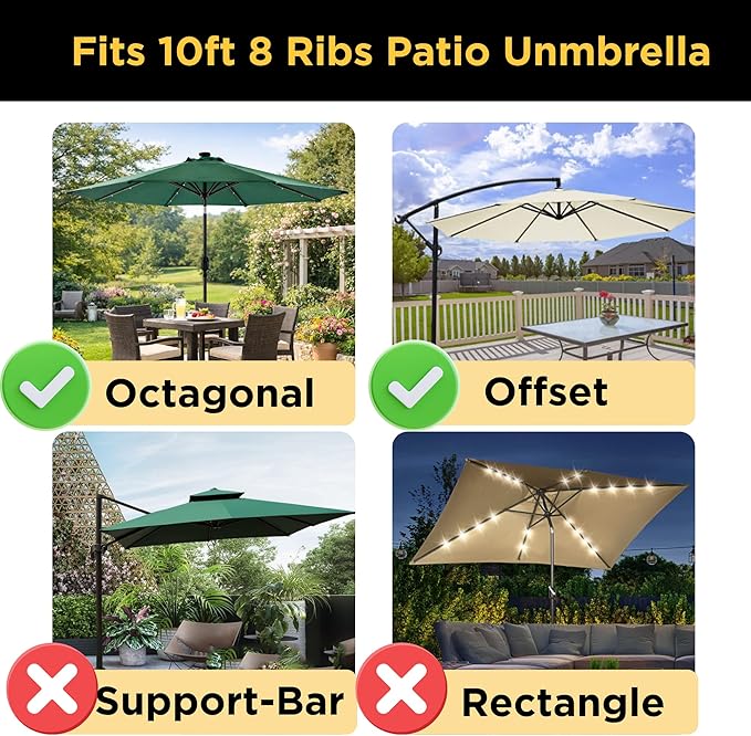 10ft Patio Umbrella Replacement Canopy for 8 Ribs, Outdoor Umbrella Canopy ONLY, Market Umbrella Top, Water-Resistant & UV-Protective