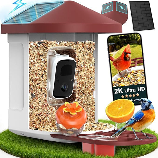 PeckCam® Bird Feeder with Camera with AI Identify 10000+ Birds Species, 3 Solar Panels, 2K Live View, Instant Arrival Alerts, Smart Bird House with Cam, Gift for Bird Lovers