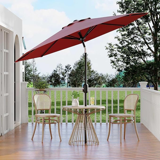 9FT Outdoor Patio Umbrella, 8 Ribs Market Table Umbrella with Tilt & Crank, UV-Resistant Waterproof for Pool, Deck, Backyard, Red