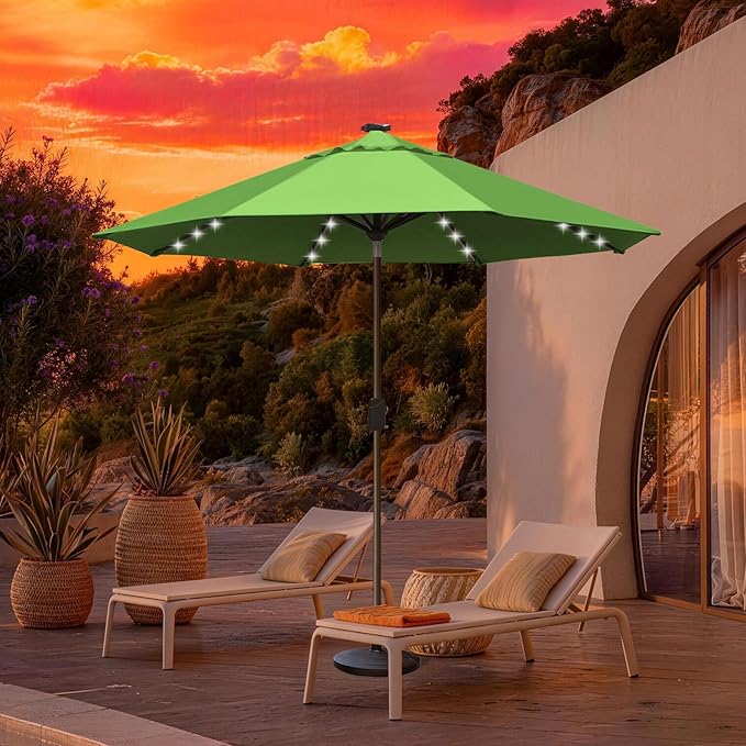 EliteShade USA 10-Year-Non-Fading 10ft Market Patio Umbrella, Commercial Grade Table Sun Umbrella with 80 Solar LED Lights, Crank Open, Windproof & UPF 50+ UV Protection for Garden, Deck, Pool, Backyard, Macaw Green