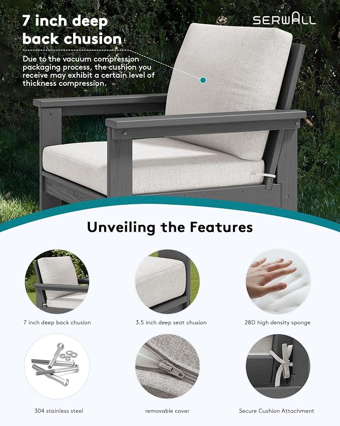 SERWALL HDPE Outdoor Patio Furniture Set | with Coffee Table & Side Table