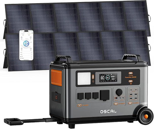 OSCAL 3600W Portable Solar Power Station with 2x500W Solar Panels, PowerMax 3600SE 3600Wh Solar Generator, 1800W AC/ 1600W Solar Fase Charging, LiFePO4 Battery Power Station for Home, RV, Emergencies