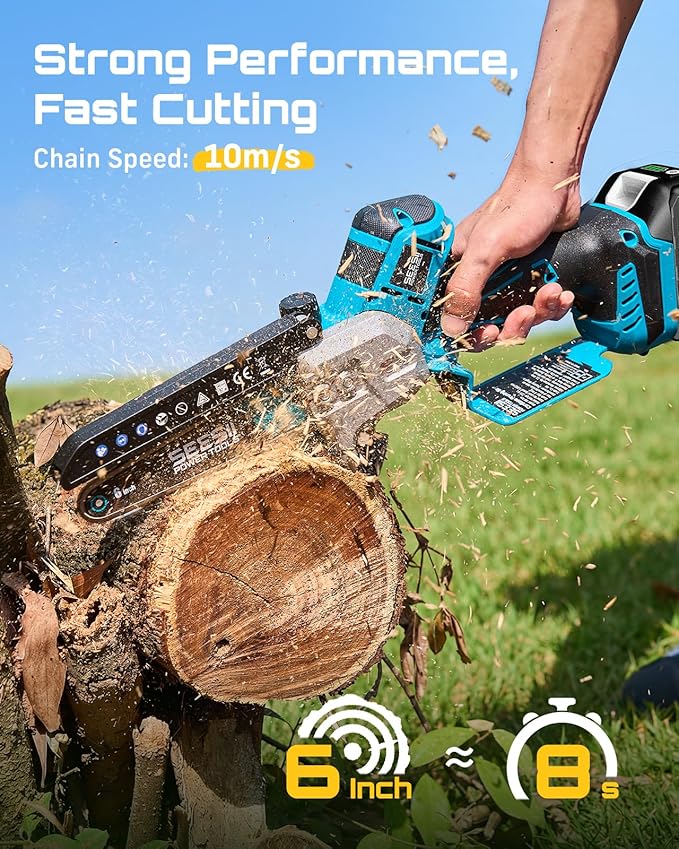 SEESII Brushless Mini Chainsaw 6 Inch, Handheld Saw with 2 * 2000 mAh Batteries, Cordless Chainsaw with Automatic Oiler, Compatible with Makita 18V Battery, Electric Saw for Tree Limb Branch Cutter
