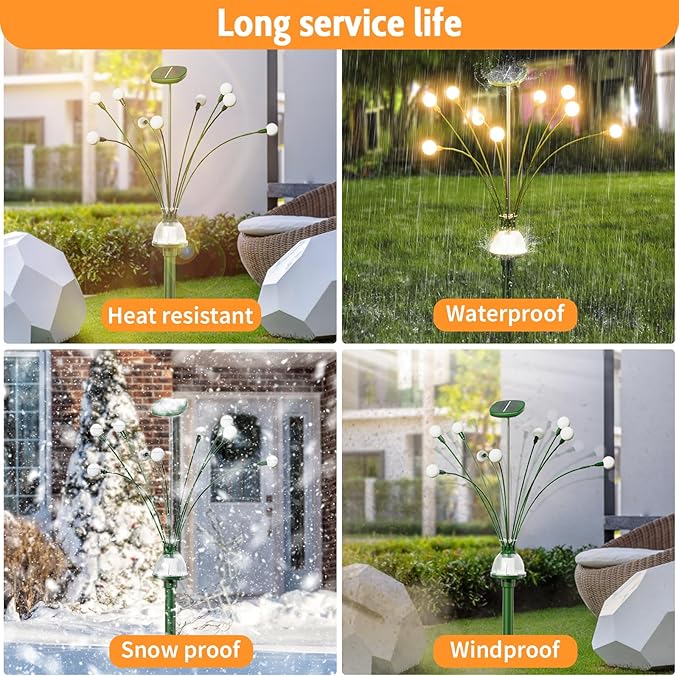 Super Bright Solar Garden Lights Outdoor, 2 Pack Solar Firefly Fairy Swaying Light Waterproof, Yard Lights for Patio/Pathway/Lawn, Gifts for Women, Outside Decoration, Warm White
