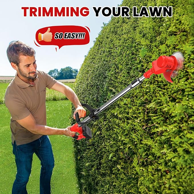 Electric Weed Wacker Cordless Weed Eater Battery Powered 21V, 4-in-1 Brush Cutter/String Trimmer/Grass Trimmer/Lawn Mower, 6 inch Lightweight Edger Stringless Weed Trimmer with Blade, 2 Battery