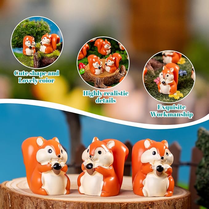 60 Pcs Mini Resin Squirrel Figurine Bulk Mini Squirrel Figurine Cake Decorations Cute Miniature Resin Sculpture Ornament Micro Landscape Office Garden Desk Party Tabletop Decor