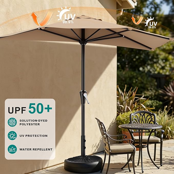 AreShark 9FT Half Patio Umbrella, Outdoor Wall Umbrella with Crank & 5 Sturdy Ribs, Table 1/2 Umbrella Patio for Garden, Deck, Balcony and Pool, Beige