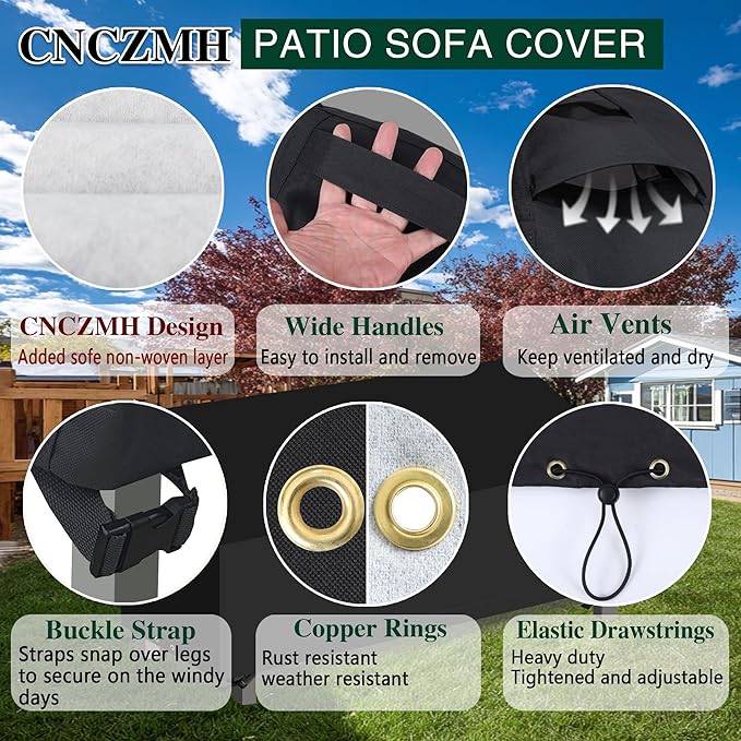 Heavy Duty Patio Sofa Covers Waterproof, Outdoor 3-Seater Couch Cover Waterproof, 600D Outdoor 2-Seater Loveseat Furniture Covers with Air Vent Handle 88''W x 35''D x 24''H/ 35''H Black