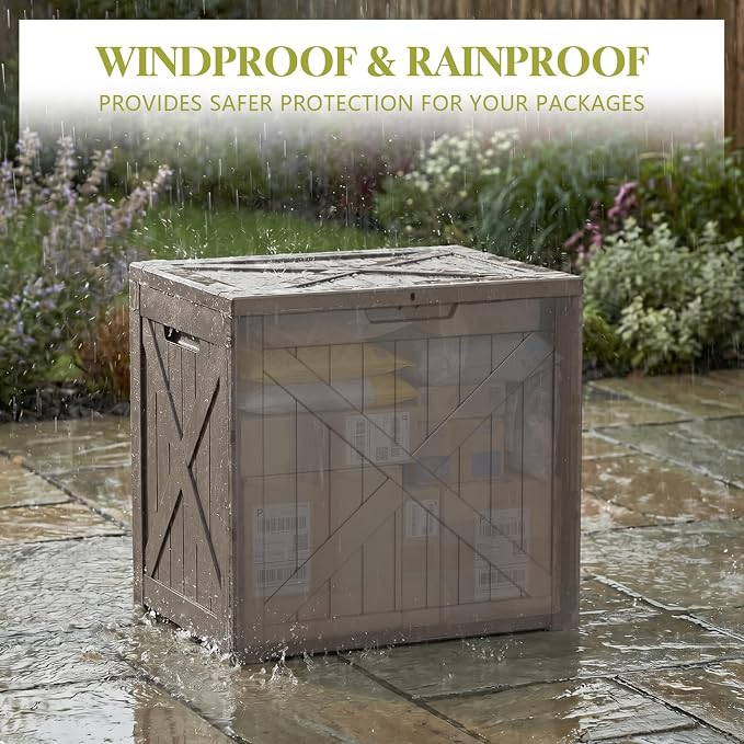 Vixzen 40 Gallon Package Delivery Boxes for Outside Secure Parcel Drop Storage Deck Box Outdoor Waterproof UV Resistant Resin Lockable MailBox for Porch Patio(Beige)