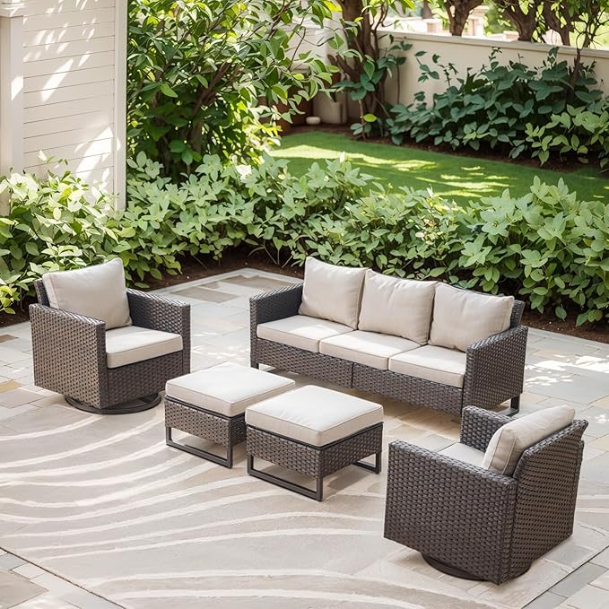 Rilyson Wicker Outdoor Couch Patio Sofa - 3 Seater Rattan Outdoor Patio Couch with Waterproof Wicker,Comfortable Cushions and Sturdy Metal Frame for Outside Porch Deck Backyard(Brown/Beige)
