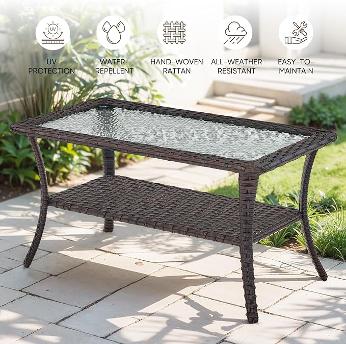 Patio Loveseat Glider Set, Resin Wicker Loveseat Glider with 4 Swivel Patio Chiars Coffee Table, 6 Piece Patio Conversation Set PE Rattan Loveseat Set, Brown Wicker|Beige Cushions