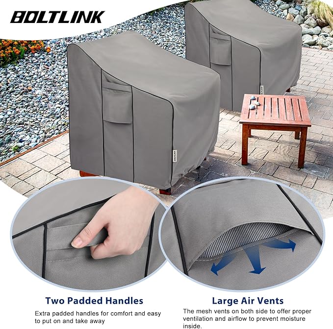 Outdoor Chair Covers Waterproof 2 Pack, Heavy Duty 600D Oxford Fabric with UV Protection, Adjustable Straps & Air Vents, Fits 32"W x 34"D x 36"H Inches Patio Armchairs, Garden Furniture