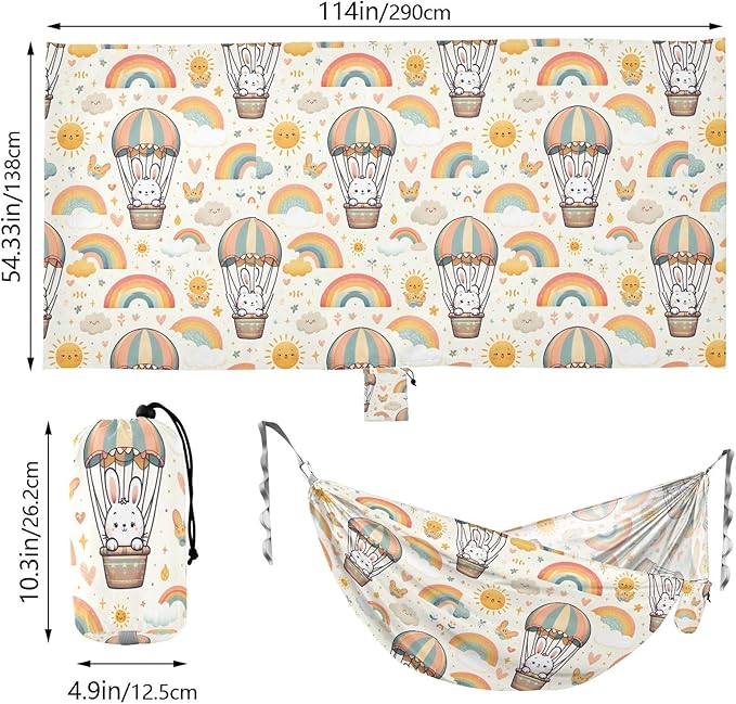 Camping Hammock Outdoor Hammocks for Outside Bunny Hot Air Balloons Beach Trees Portable Lightweight with Pockets Tree Straps Indoor