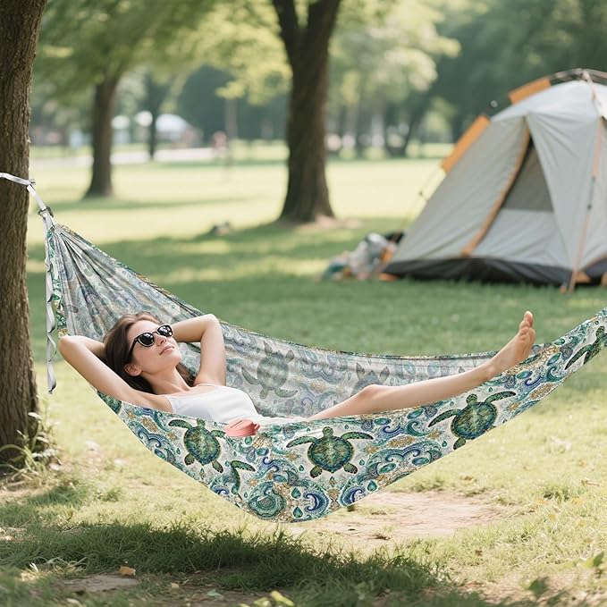 Green sea Turtle Camping Hammocks with Hanging Rope Swing Hammock for Outside Beach Patio Garden
