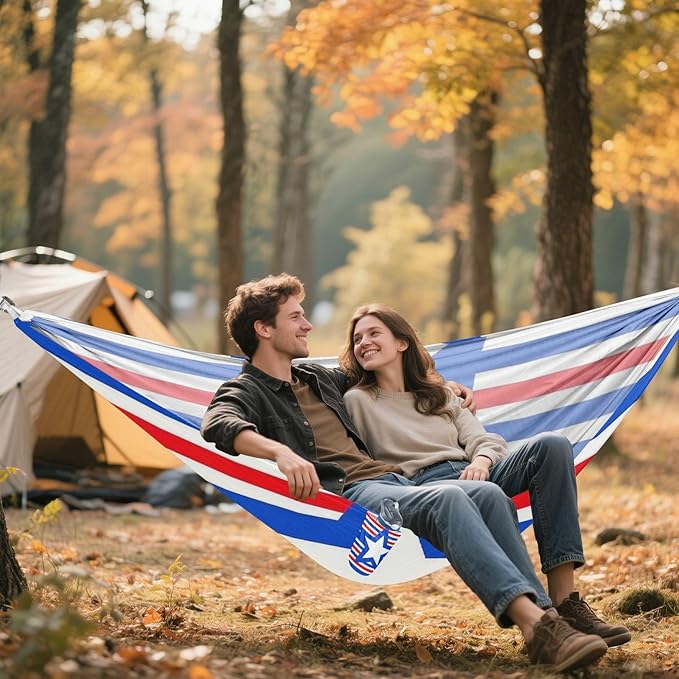 4th of July Independence Day Red and Blue Stars 330lb Capacity Outdoor Hammocks with Tree Straps Portable Hammock for Outside Camping Essentials para ir de Camping