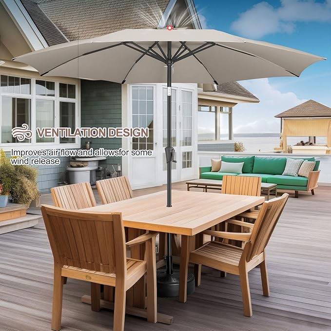 FLAME&SHADE 11 ft Patio Umbrella - Table Umbrella Outdoor with Push Button Tilt and Crank, UV Protection, 8 Sturdy Ribs, Market Umbrella for Garden, Deck, Backyard, Lawn, Pool and Beach(Taupe)