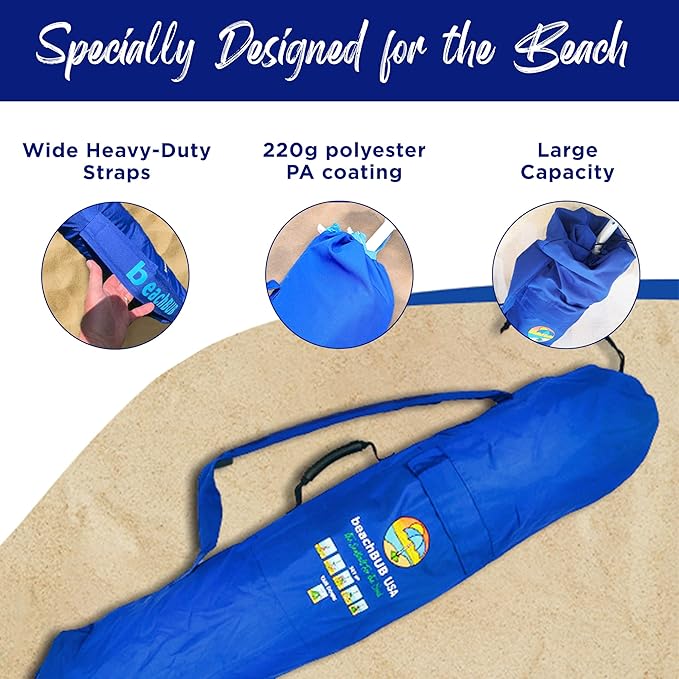 BEACHBUB Beach Umbrella Bag - Waterproof & Foldable Beach Bag for Umbrellas with Wide Padded Shoulder Strap & Molded Carry Handle