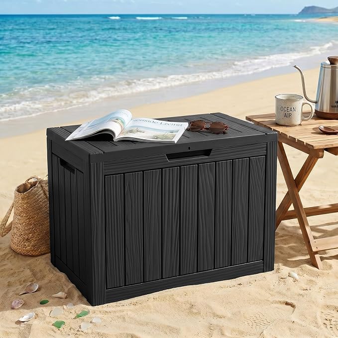 EFU Outdoor Storage Box 60 Gallon Deck Box (Indoor & Outdoor) Lockable UV Resistance Waterproof Resin Storage Bin Storage Box for Outdoor,Patio Storage(Black)